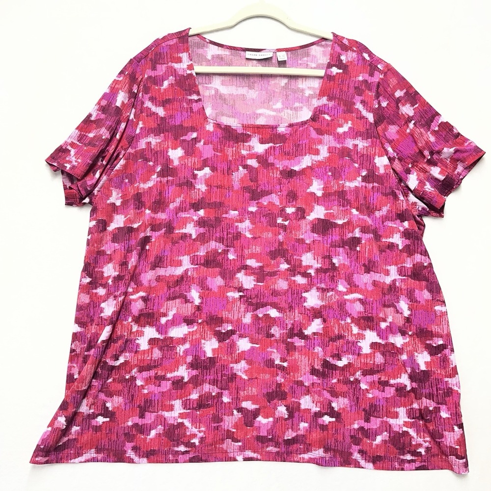 Susan Graver Square Neck Blouse Womens 3X Liquid Knit Stretch Artsy Abstract